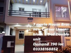 7 marla Brand new house corner at Umer Block Bahri