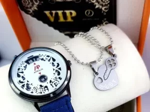 Leather couple watch with locket sell in Islamabad